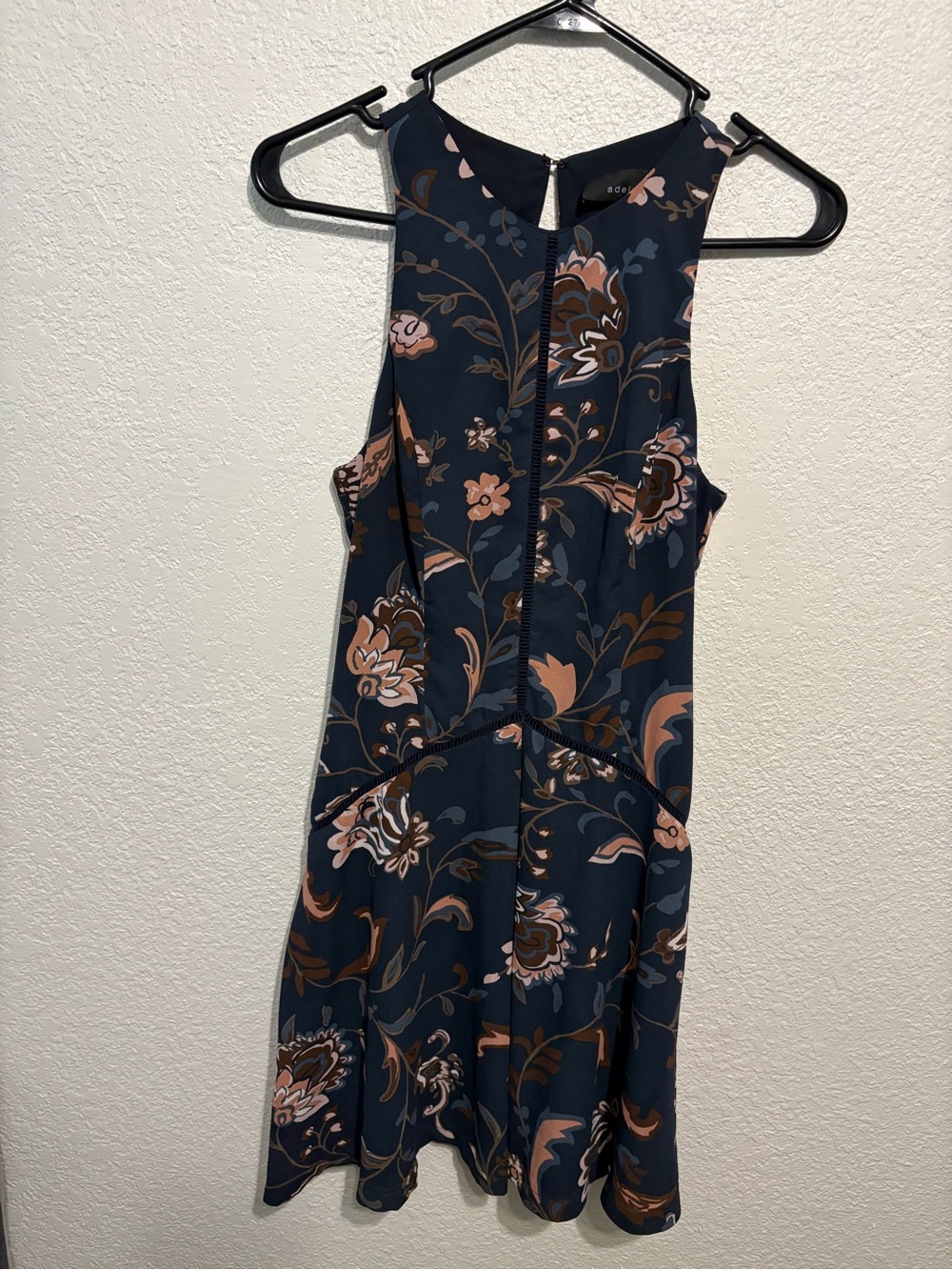 Adelyn Rae Navy Floral Cutout Mini Dress, Size XS
